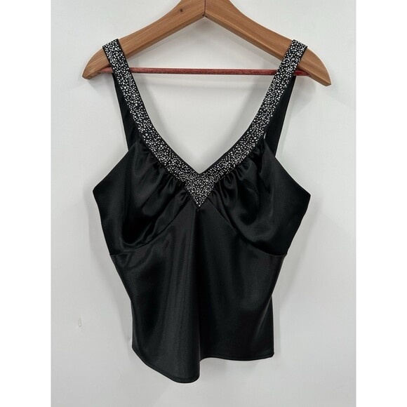 Vintage Betsy & Adam Satin Embellished Top 16 Shell Black Sexy Quiet Luxury USA - Picture 3 of 8